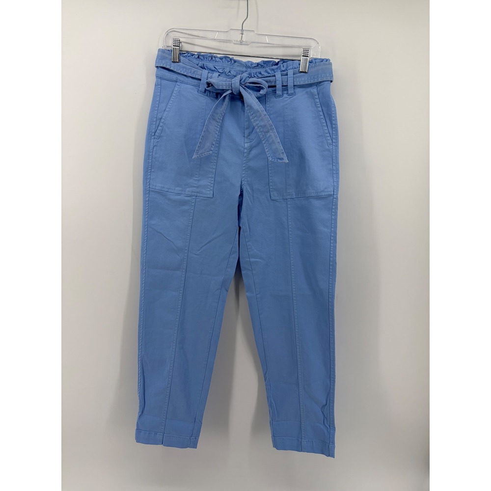 Crown & Ivy Womens 8P Blue Paperbag‎ Waist Pants High Rise Tie Belt Straight Leg